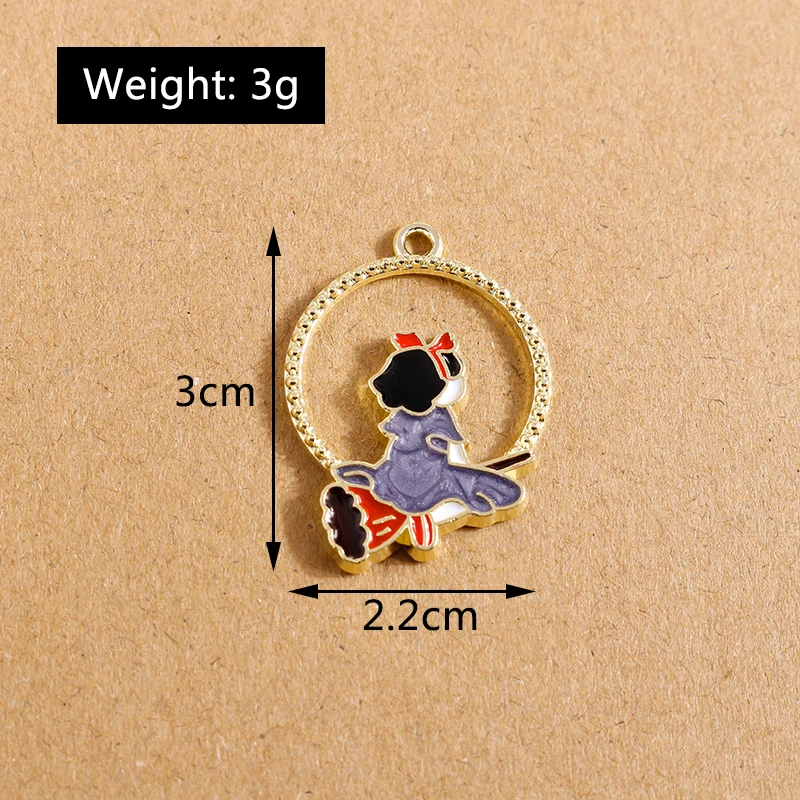 10pcs 22x30mm Cartoon Enamel Witch Charms Pendants for Jewelry Making Women Cute Drop Earrings Necklaces DIY Crafts Accessories