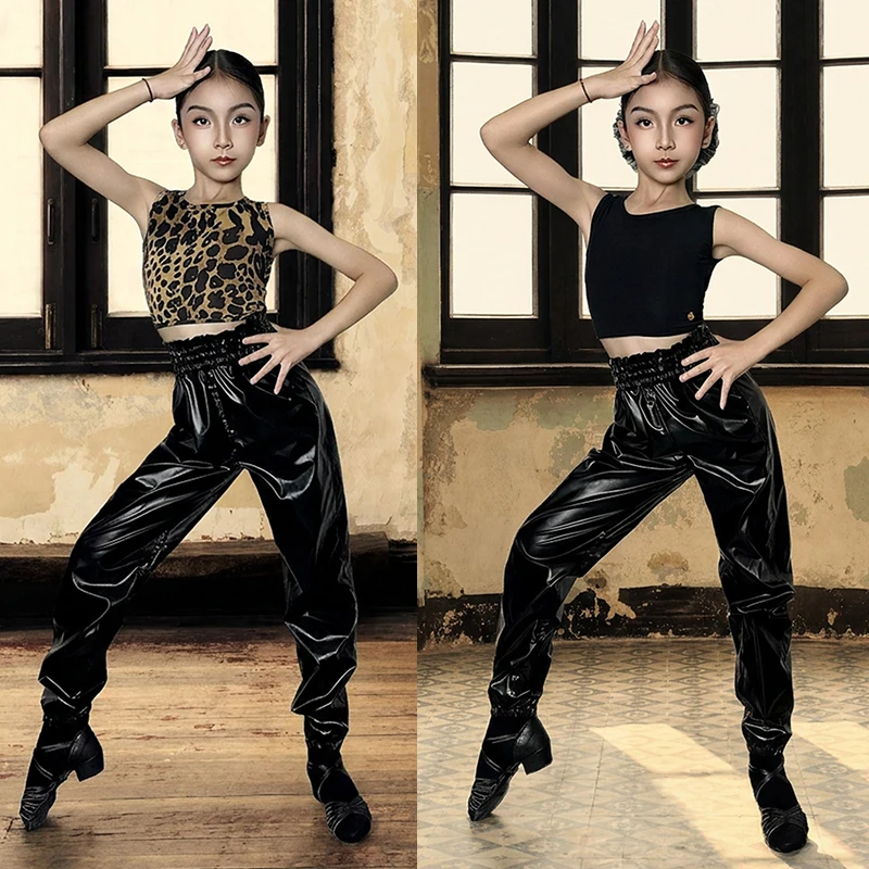

Girls Latin Dance Sauna Pants Sleeveless Short Tops Summer Chacha Rumba Dance Practice Training Clothes Kids Latin Wear BL19432