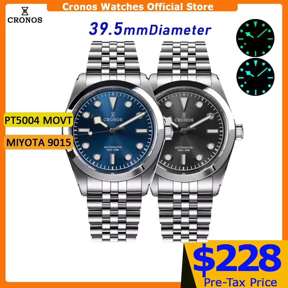 Cronos BB39 Mechanical Men Watch 39.5mm Automatic PT5004 Sapphire Glass Bushed Bracelet Solid 5 Links 10ATM L6055M