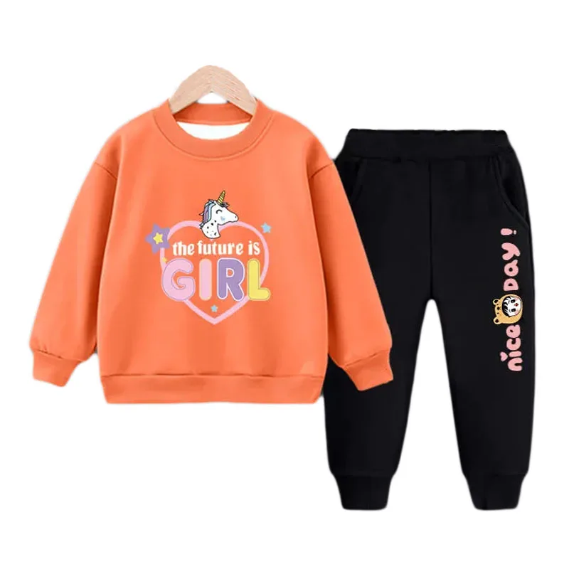 

Boys Clothes Autumn winter Kids Sport Suit Thicken and keep warm unicornT-Shirt+Pants 2Pcs Outfit Girls Clothes Tracksuits1-7Y