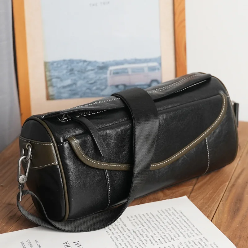 

Новая повседневная сумка через плечо из натуральной кожи на одно плечо, верхний слой из воловьей кожи с цветными блоками, модная мужская сумка, повседневный рюкзак для поездок на работу