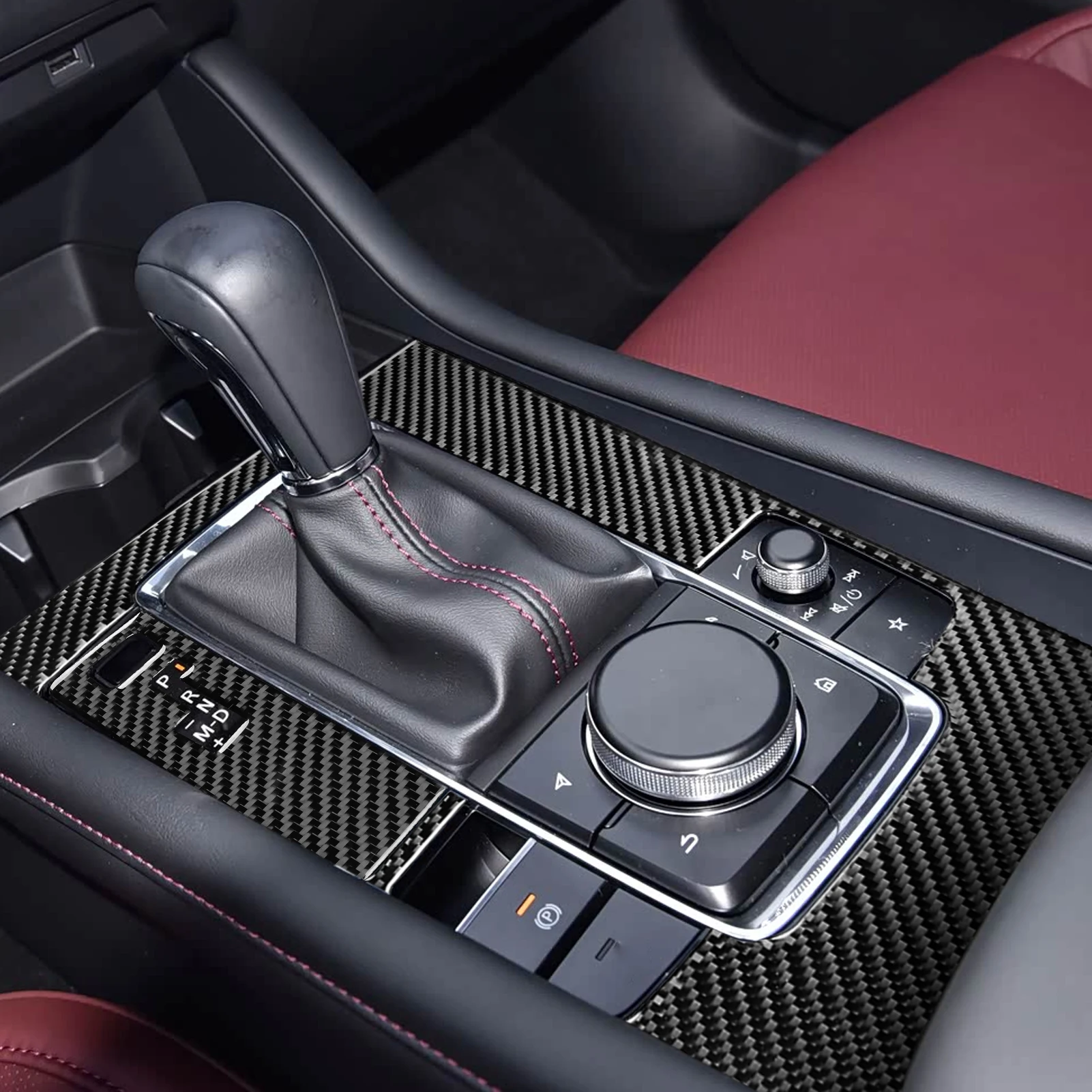 Real Soft Carbon Fiber Central Gear Shift Control Panel Trim Cover For Mazda 3 Axela 2019-2026 Interior Accessories Decoration view 4