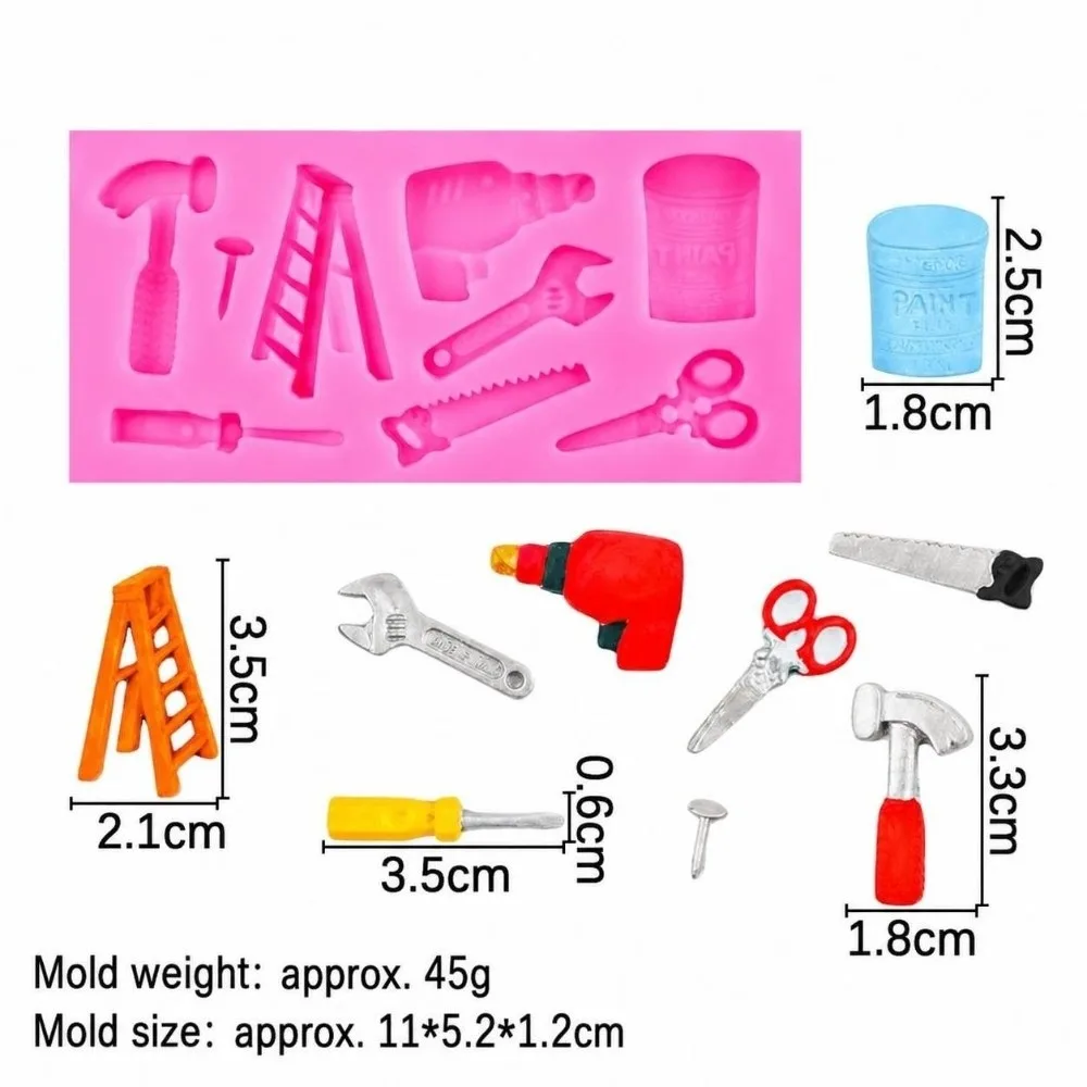Flexible Silicone Silicone Fondant Mold Tool Shaped Hammer Spanner Design Fondant Topper Mold Easy Release Scissors Design