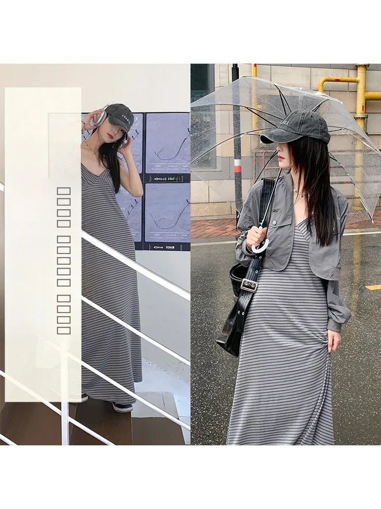 

Серый комплект с пушистой текстурой: женское платье с длинным рукавом и пальто на бретелях, модный комплект из двух предметов, весенняя коллекция, с воротником, для ношения поверх одежды