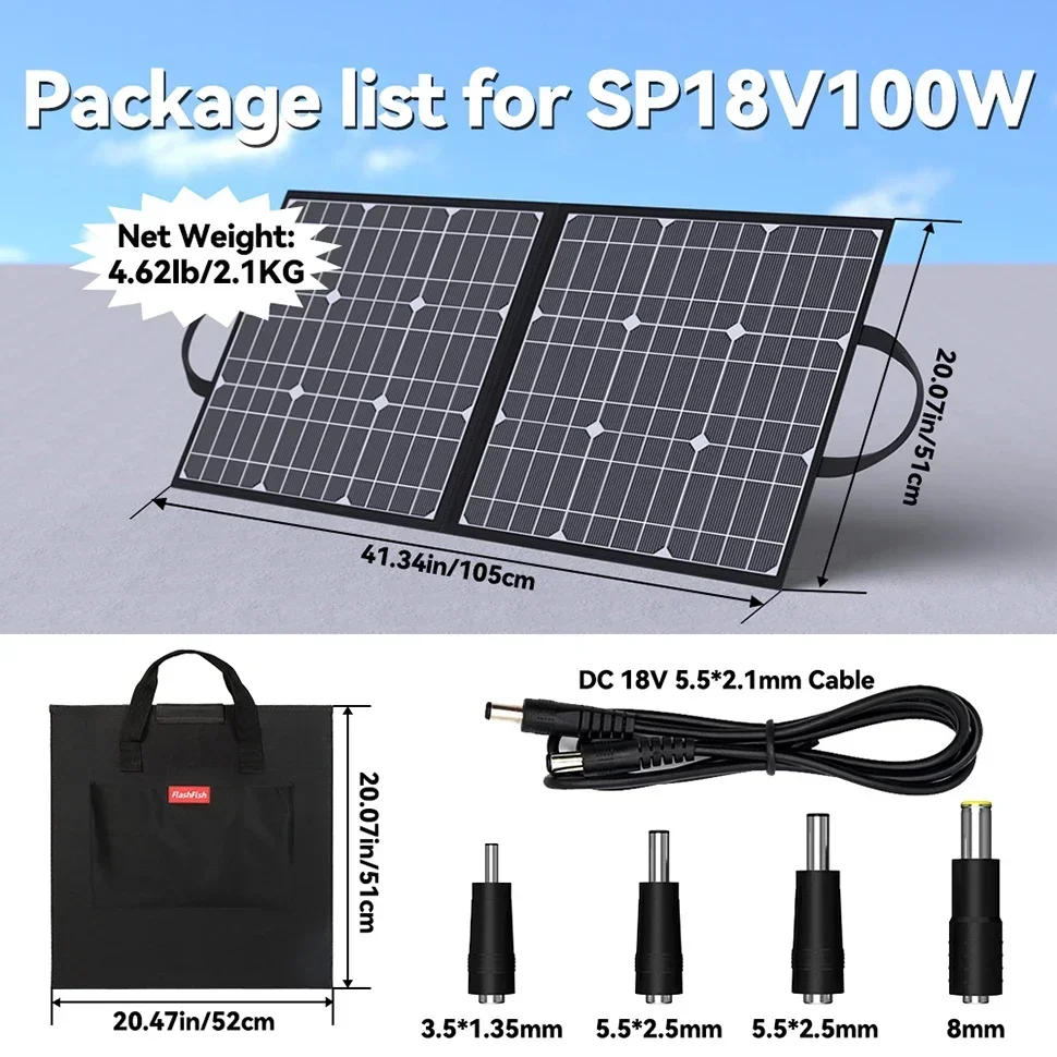 Portable Foldable Solar Panel 100W 18V Battery Cell Charger USB QC3.0 for Outdoor Charging Power Station Tablet Camping RV Trip