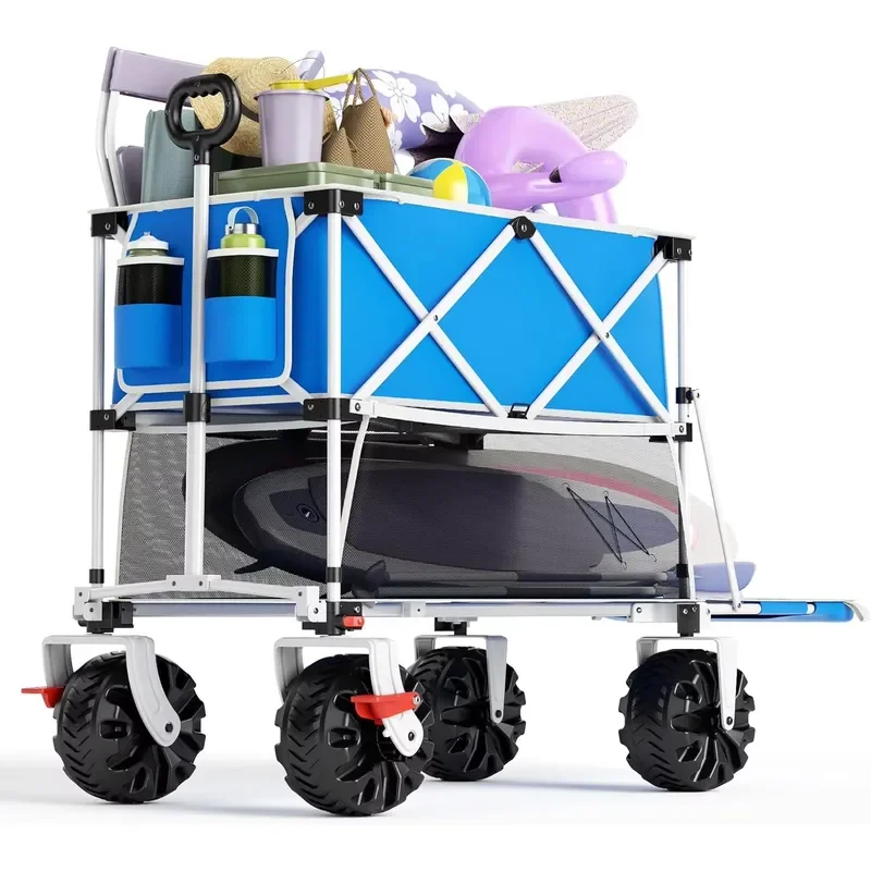STLF Collapsible Double-Tier Camping Wagon Four-Wheel Design Ample Storage Easy Fold for Camping Gear Shopping Beach Supplies