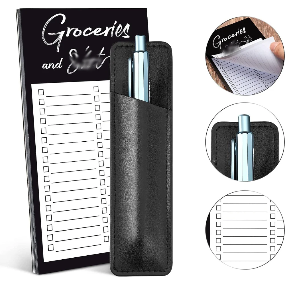 Full Back Magnetic Fridge Notepads with 1 Piece Pen Holder Magnetic Pu Leather Marker Pouch for to Do Lists Pen not included