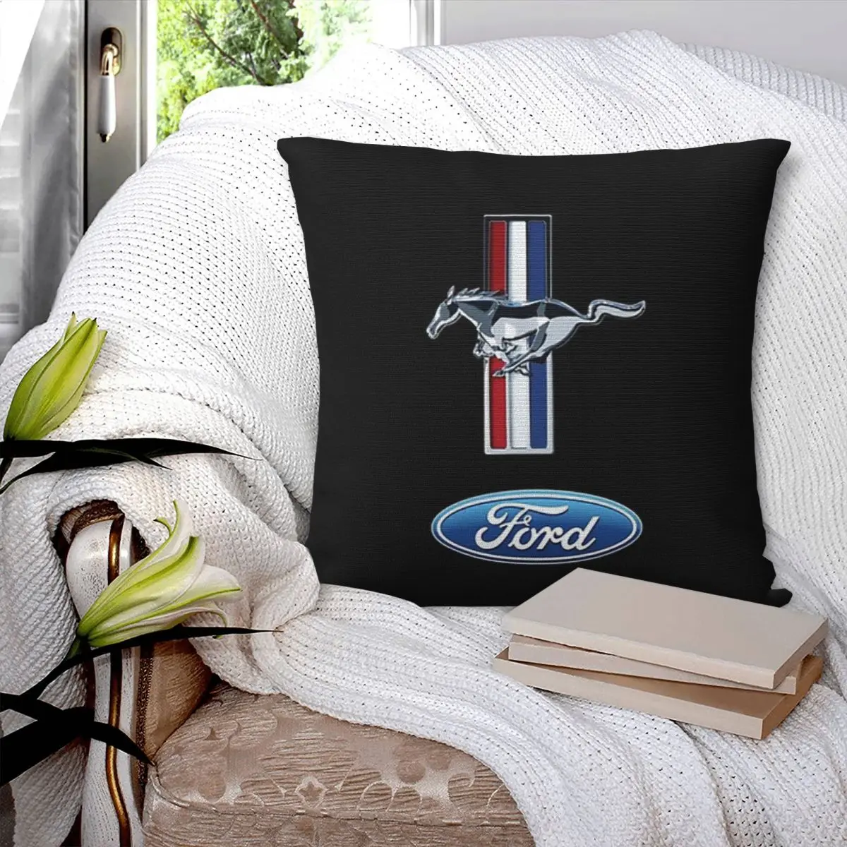 Ford Mustang Square Pillowcase Pillow Cover Polyester Cushion Zip Decorative Comfort Throw Pillow for Home Bedroom