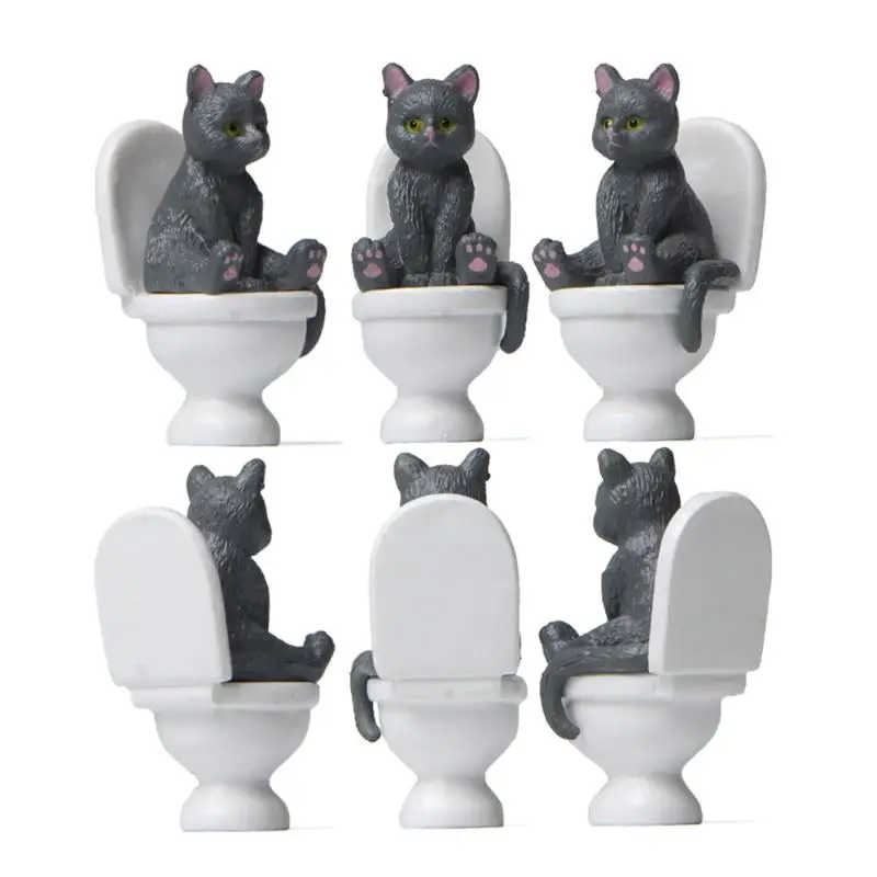 Cute Sitting On The Toilet Cat Series Statues Micro Landscape Ornament Home Desktop Office Decoration