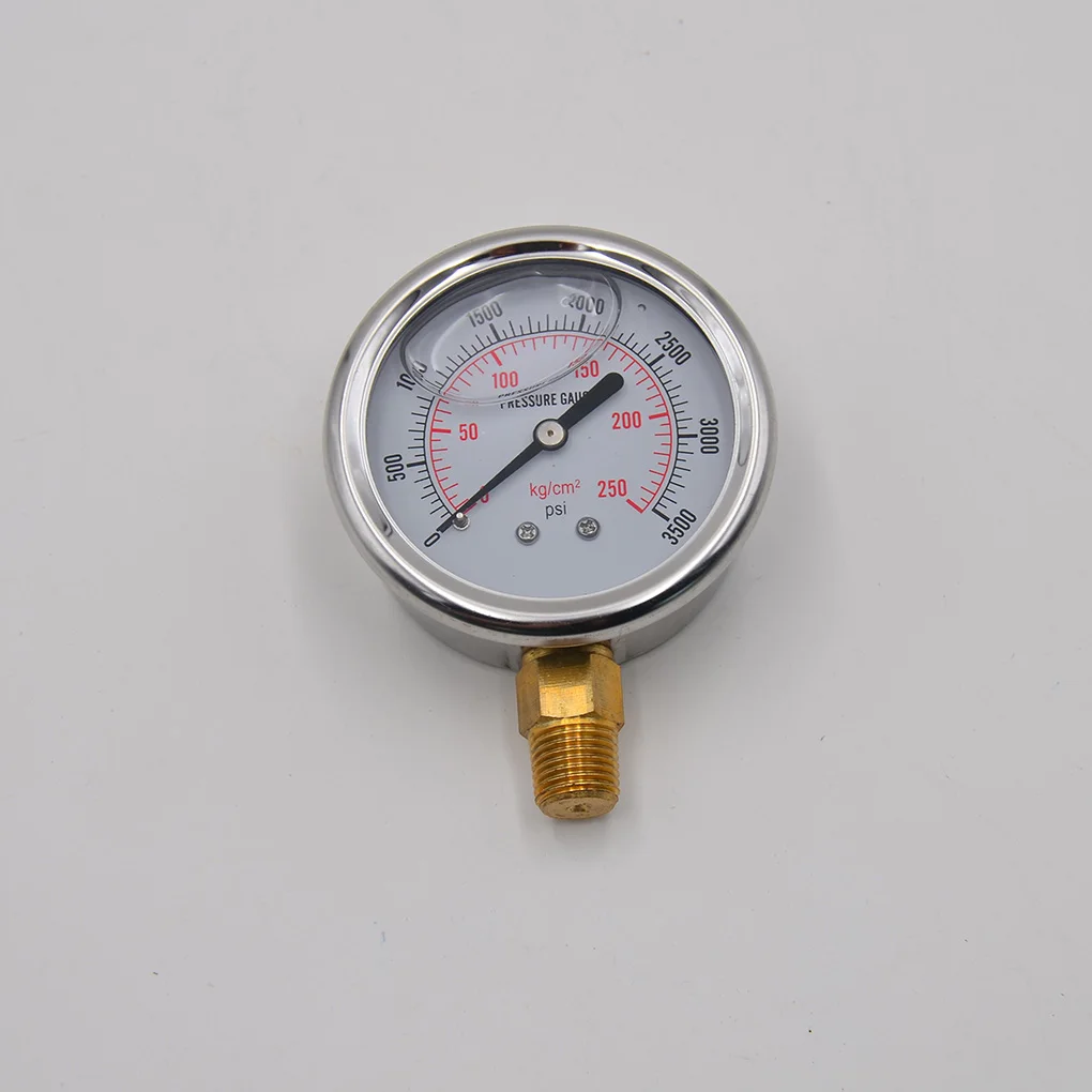 Stainless Steel Hydraulic Liquid Filled Fuel Pressure Gauge 0-3500 PSI Brass 1/4 NPT Male 55mm Meter