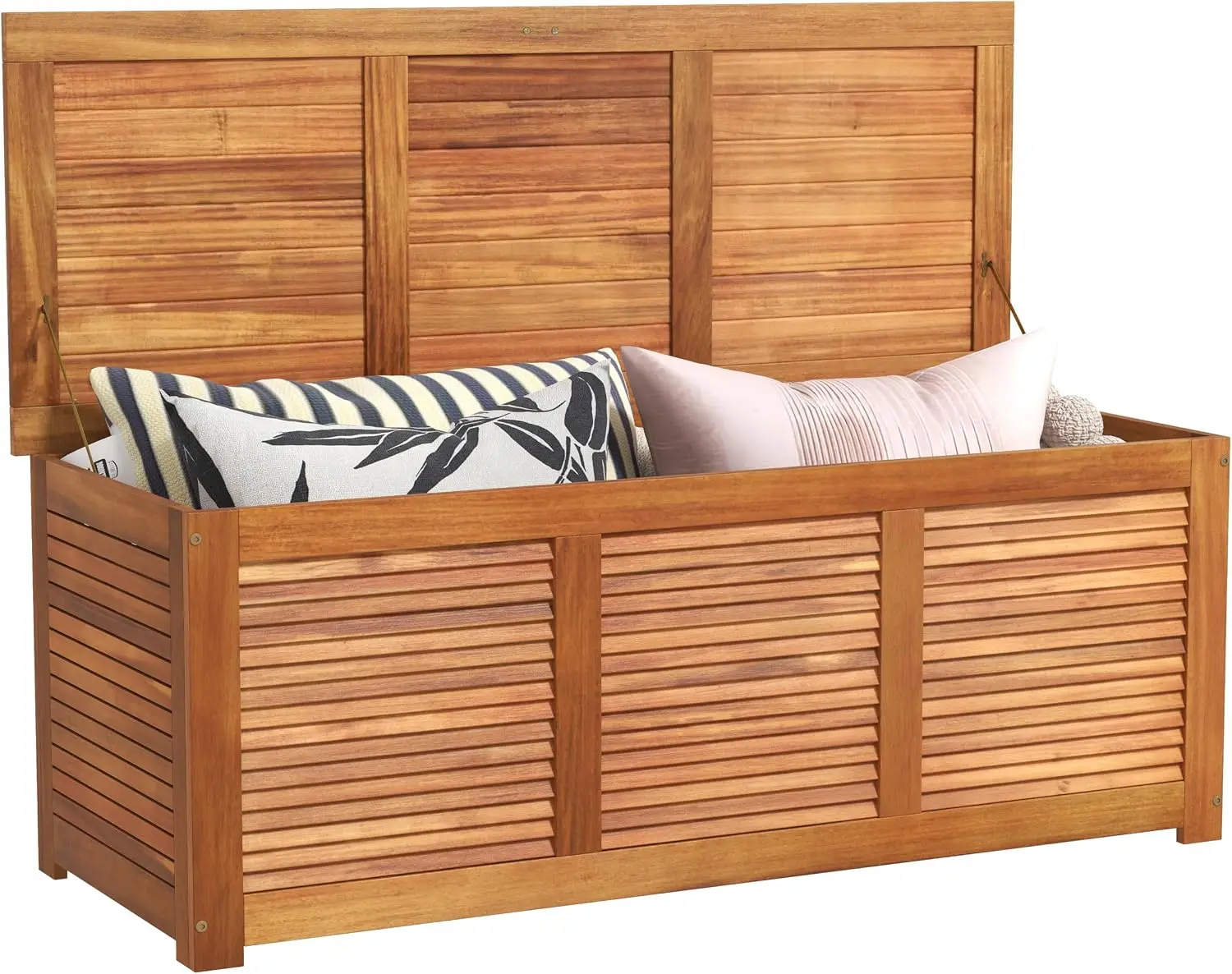Deck Box Acacia Wood 46 Gallon Backyard Storage Bin Container Wooden Bench for Outdoor Patio Furniture Cushions Pillows Pool Accessories Garden Tools