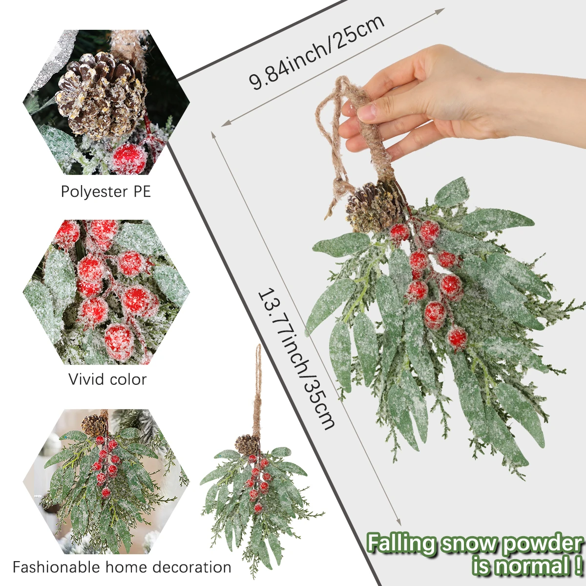 نباتات صناعية لعيد الميلاد ، مادة البولي إيثيلين ، زهرة صناعية ، أرز ، توت أحمر ، جوز صنوبر ، دلاية لتزيين المنزل #2