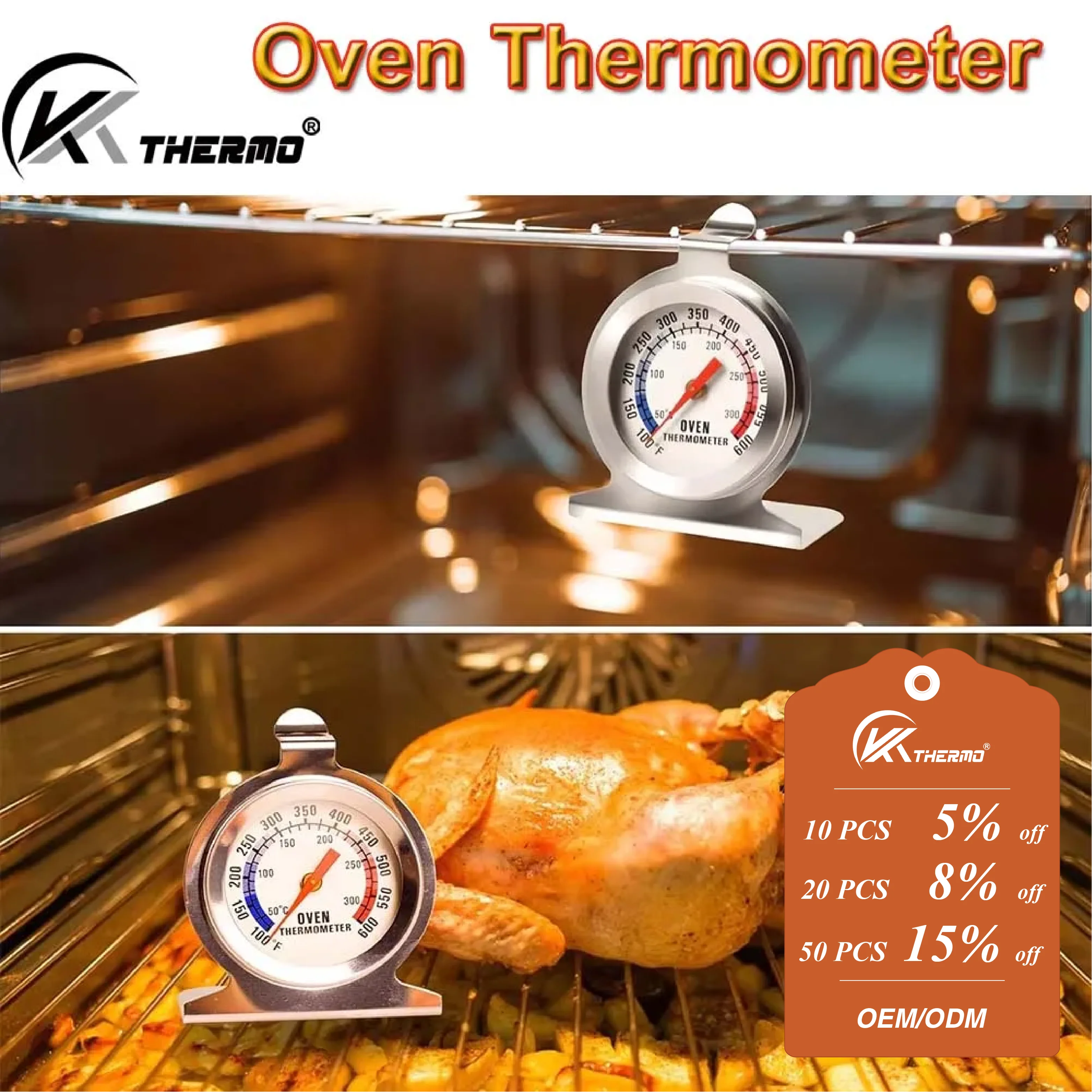 Stainless Steel Oven Thermometer 50-300°C with Stand & Hook for Baking, Roasting, Grilling, Pizza, Cake – Accurate & Durable