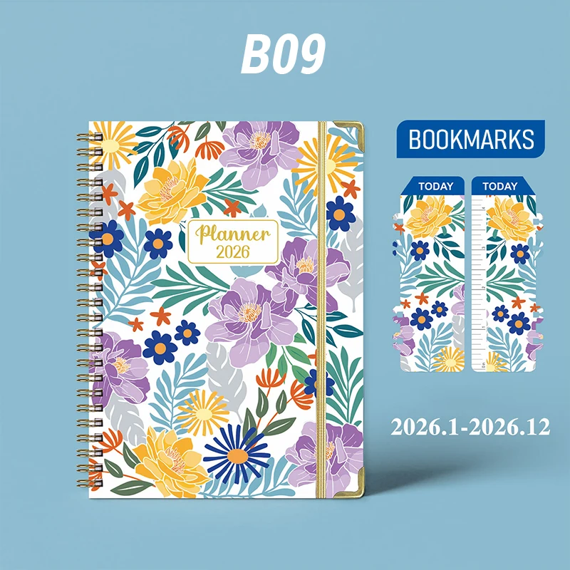 สมุดแพลนเนอร์รายสัปดาห์ ปีการศึกษา 2026 ภาษาอังกฤษ ขนาด A5 แบบสันห่วง สมุดบันทึกไดอารี่ สมุดแพลนเนอร์ตารางงาน อุปกรณ์เครื่องเขียนสำนักงาน