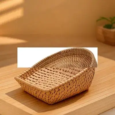

Rattan Storage Basket Table Decoration Plate Holder Bread Serving Tray Coffee Fruit