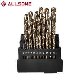 ALLSOME 13/19/25 Pcs 8 % High Cobal Hss M42 Cobalt Twist Drill Set For Stainless Steel Wood Metal Drilling 3 Edge Tool Kit