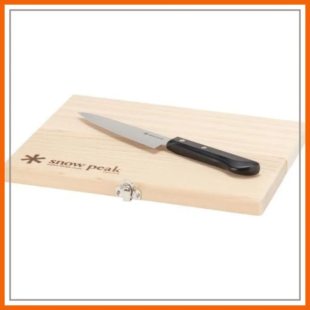 

Foldable Birch Wood Cutting Board and Stainless Steel Knife Set for Camping, Picnic, Medium