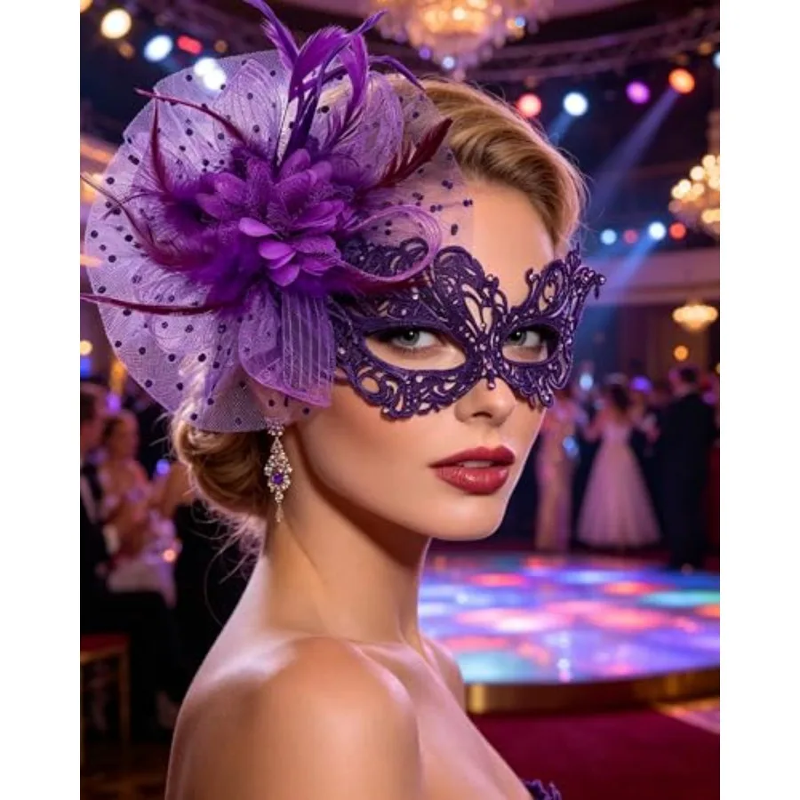 Máscaras de Encaje para Mujer - Elegante Máscara Veneciana con Flores para Halloween, Estilo Años 20 y 50, Antifaz para Fiesta