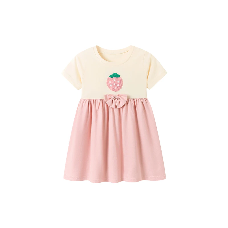 Little maven Children's Clothing 2026 New Summer Baby Girls Kids Clothes Cotton Cartoon Strawberry Casual Dresses Birthday Gifts