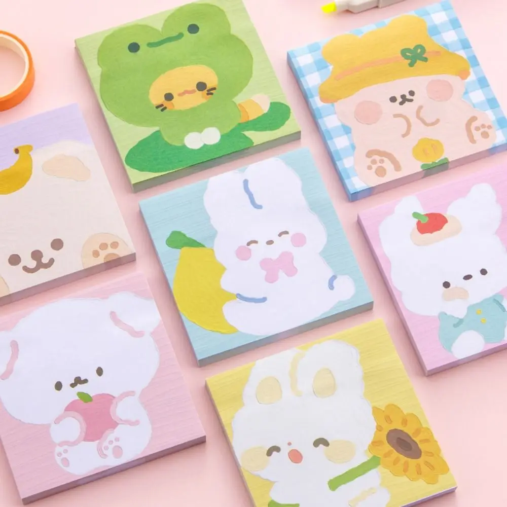80 Sheets/Pack Square Animals Oil Painting Sticky Notes Cute Animals Ins N Times Sticky Notes Bear Rabbit Cartoon Memo Pad