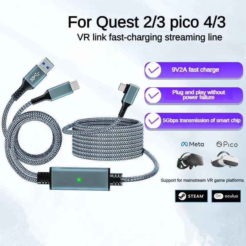 USB3.2 Gen1 VR Link Cable for Oculus Quest 1 2/PICO Neo 3/PICO 4