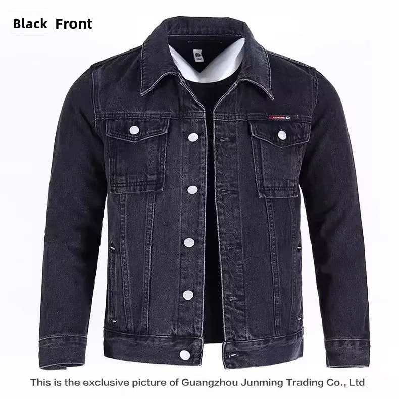 Trendy American Style Men's Denim Jacket Spring Autumn Large Size Workwear Collar Jacket Casual Long Sleeve Cotton Outerwear
