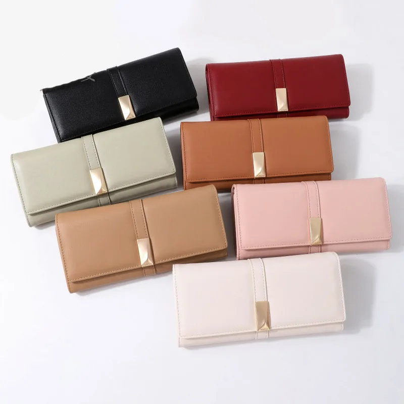 Cartera con cremallera con patrón de Color sólido, monedero de cuero PU suave para mujer y hombre, bolso de gran capacidad, llavero, bolso de mano, soporte para bolsa de dinero