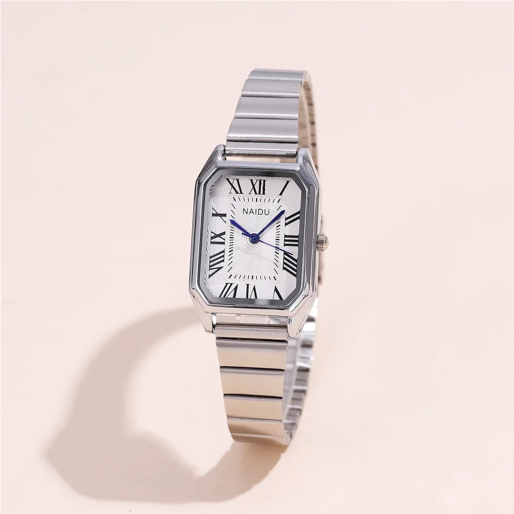 fashion rectangle dial Roman scale quartz steel women ladies dress watch