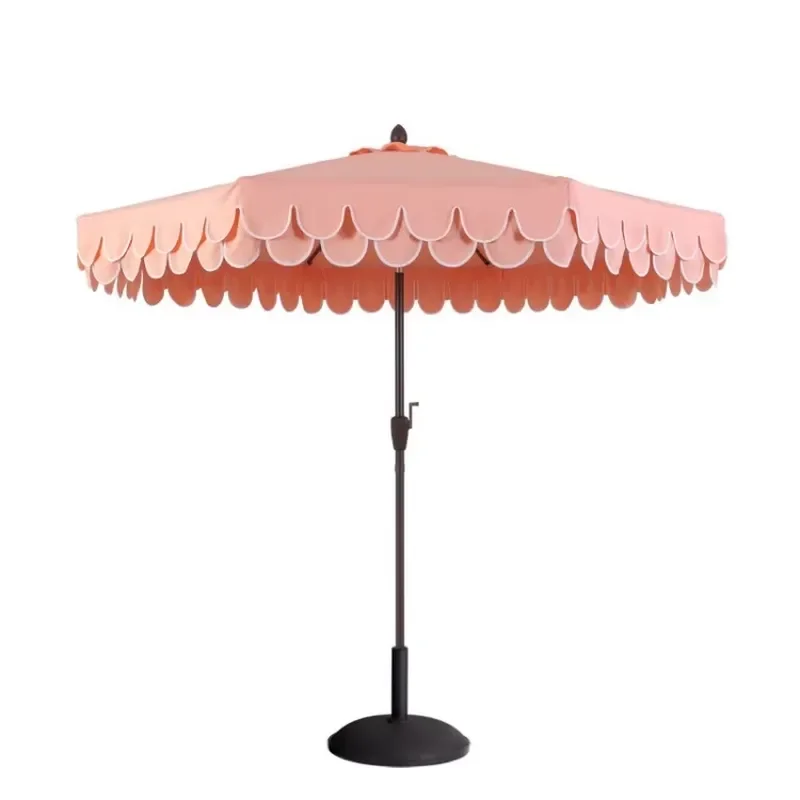 Round Aluminum Patio Umbrella with Corrugated Edge Outdoor Terrace Parasol Rust Proof Sun Shade for Cafe Beach Garden Decor