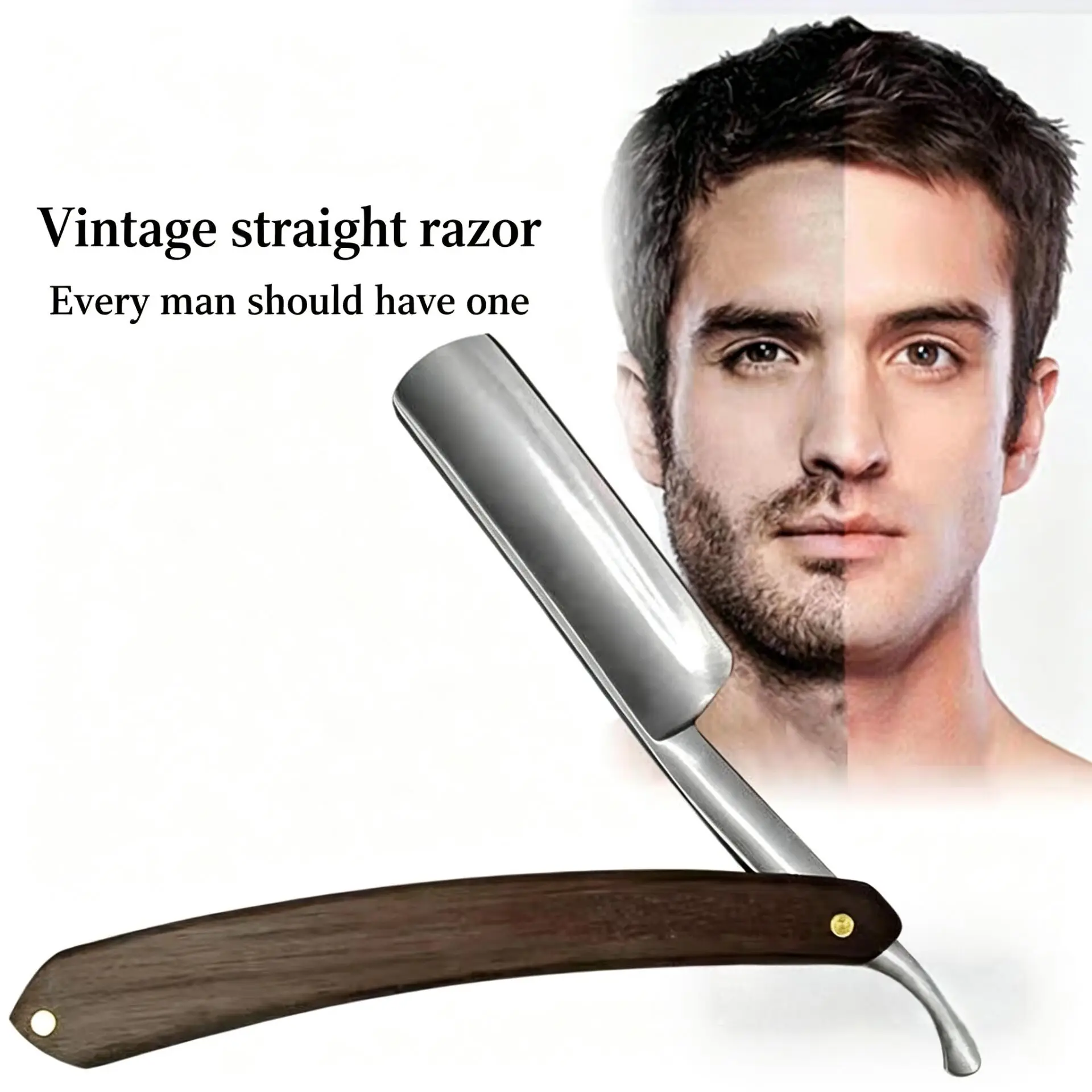 

Men's Natural Beech Wood Handle Straight Razor Carbon Steel Blade Manual Barber Shaver for Hairdresser