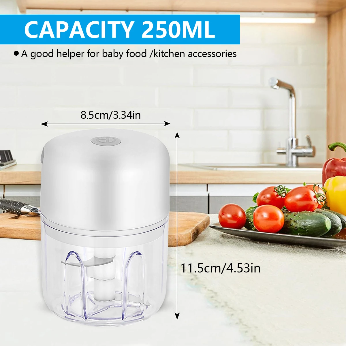 Wireless Electric Garlic Chopper, with Stainless Steel Blade,100ml/250ml  Mini Food Processor for Meat, Onions Garlic Chopper