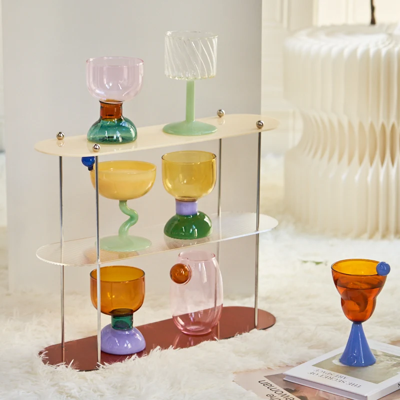 Handmade Color Glass Wine Glass Vintage Ice Cream Cereal Bowl Glasses Goblet Glass Cup Drinkware Barware Champagne Glasses