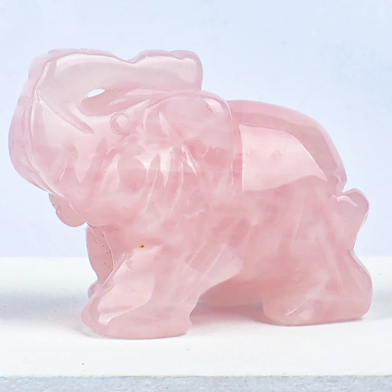 Natural Stone Elephant Decoration Crystal Carved Animal Rose Quartz Mineral Healing Elephant Zoo Souvenir