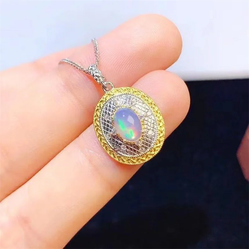 Legit 925 Sterling Silver Women Necklace Pendant Natural Opal with Certificate Handmade Party