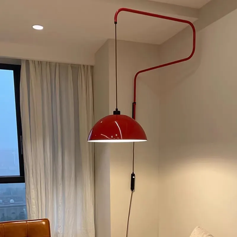 Nordic Swing Arm Red Wall Lamps With EU/US/AU/UK Plug Cable Folding Retractable Wall-mounted Light Living Room Bedroom Wall Lamp