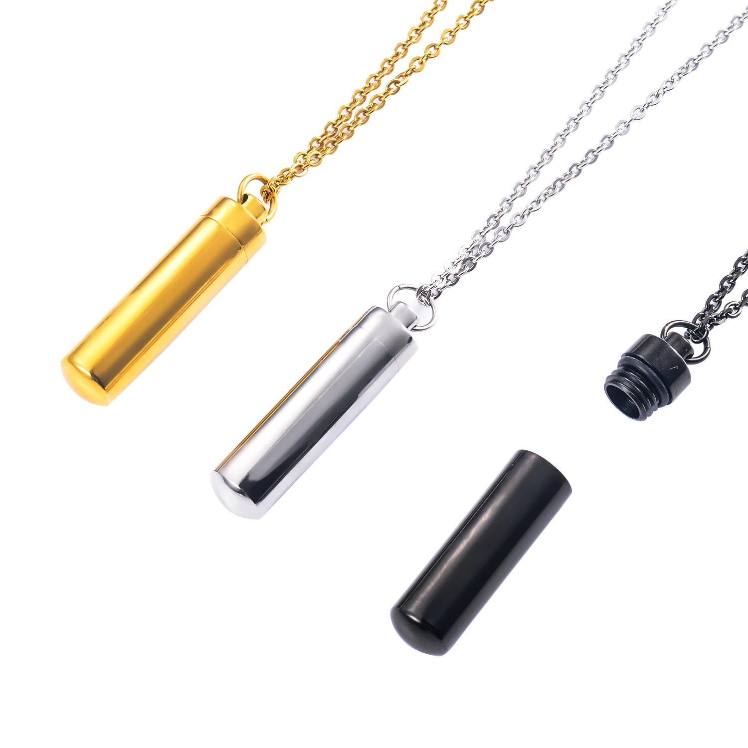 316L Stainless Steel Openable Memorial Cremation Hip hop Pendant Cylinder Tube Ash Urn Necklaces accessories