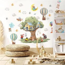 Cute Cartoon Animals Wall Stickers For Kids Rooms Balloon Stars Big Tree For Children Bedroom Decoration Girls Boys Room Decor