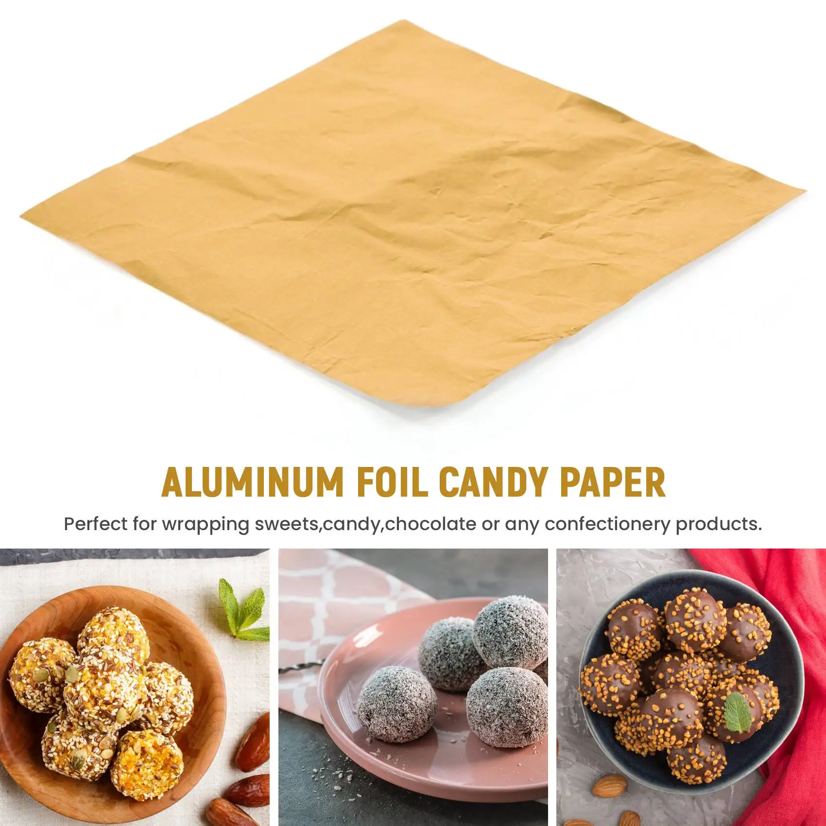 MALL 100 قطعة حلويات مربعة الشكل حلوى الشوكولاتة اسكيمو ورقة أغلفة رقائق الألومنيوم الذهب