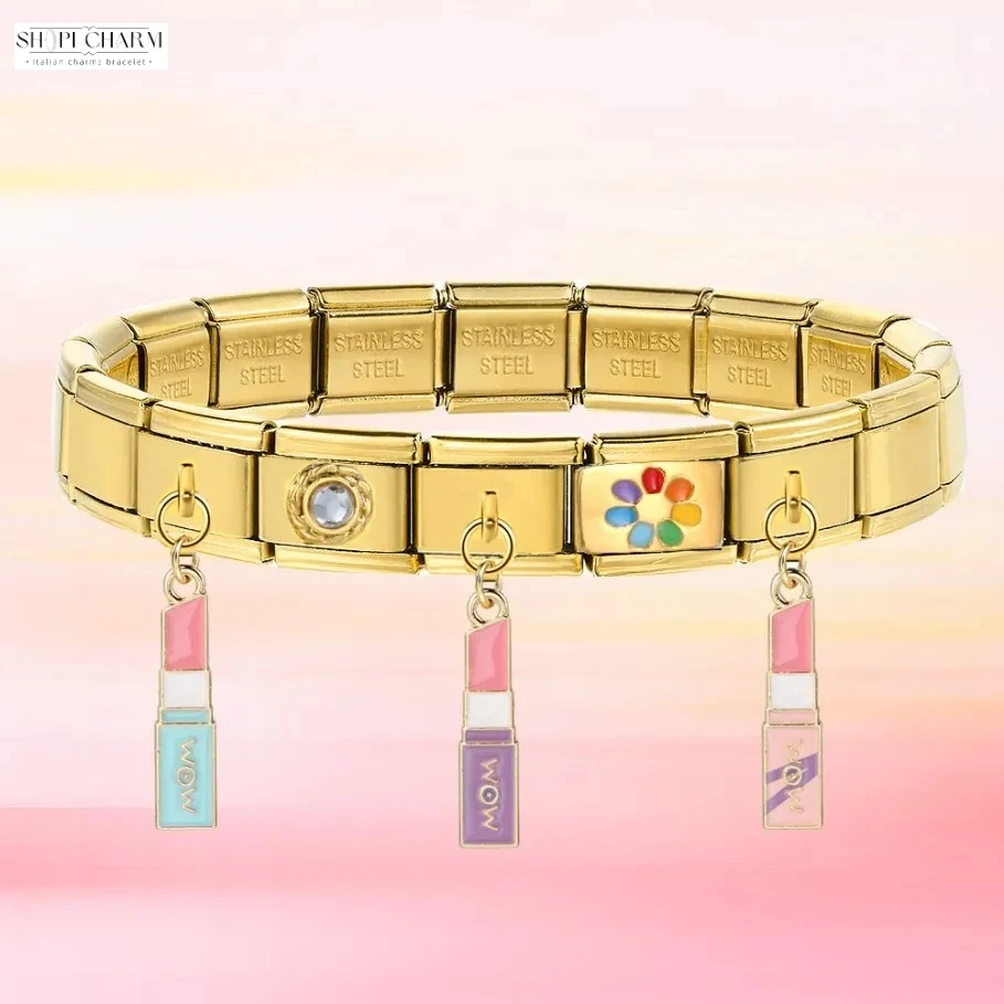 Shopi Glaze Lipstick Y2k Planet Pendant Italian Charm Bracelet Link Stainless Steel DIY Jewelry Girls Wholesale Drop Shipping
