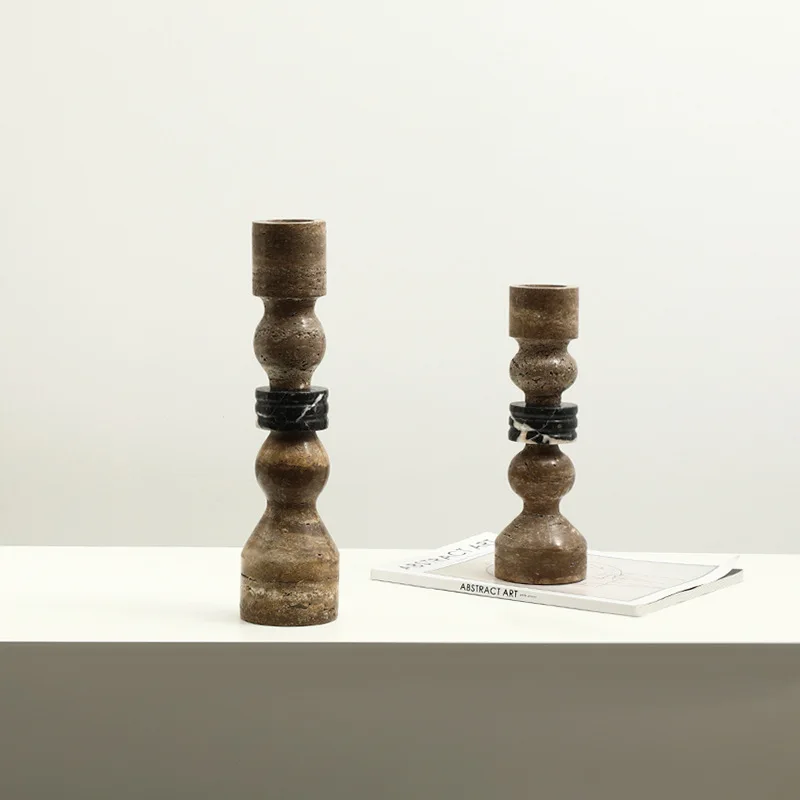 Wabi-Sabi Vintage Geometric Art Beaded Marble Candlestick, Creative Home Decor for Villa, Hotel Entryway & Desktop