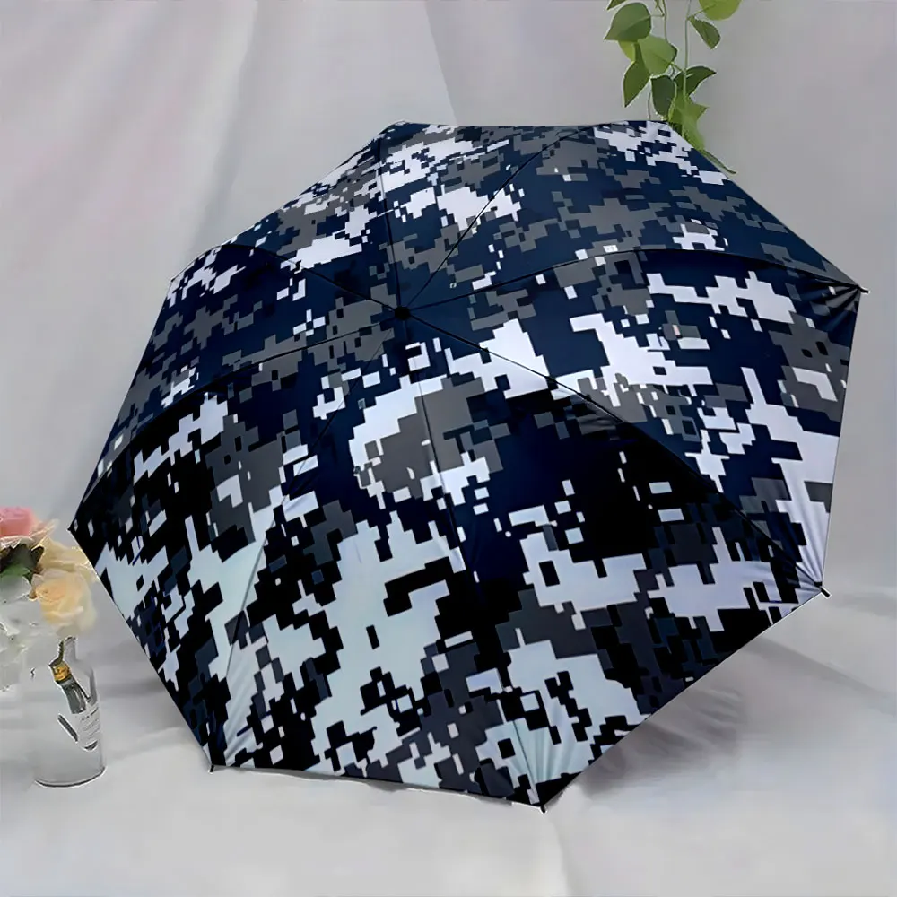 1PC Camouflage Pattern Umbrella on Wooden Floor Print 8 Iron Ribs Folding Umbrella Auto-Open Fashion Sunshade