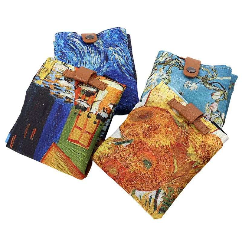 1pc Polyester Oil Painting Van Gogh Print Tote Bags Reusable Shopping Bag For Groceries Shoulder Bags Home Storage Bag