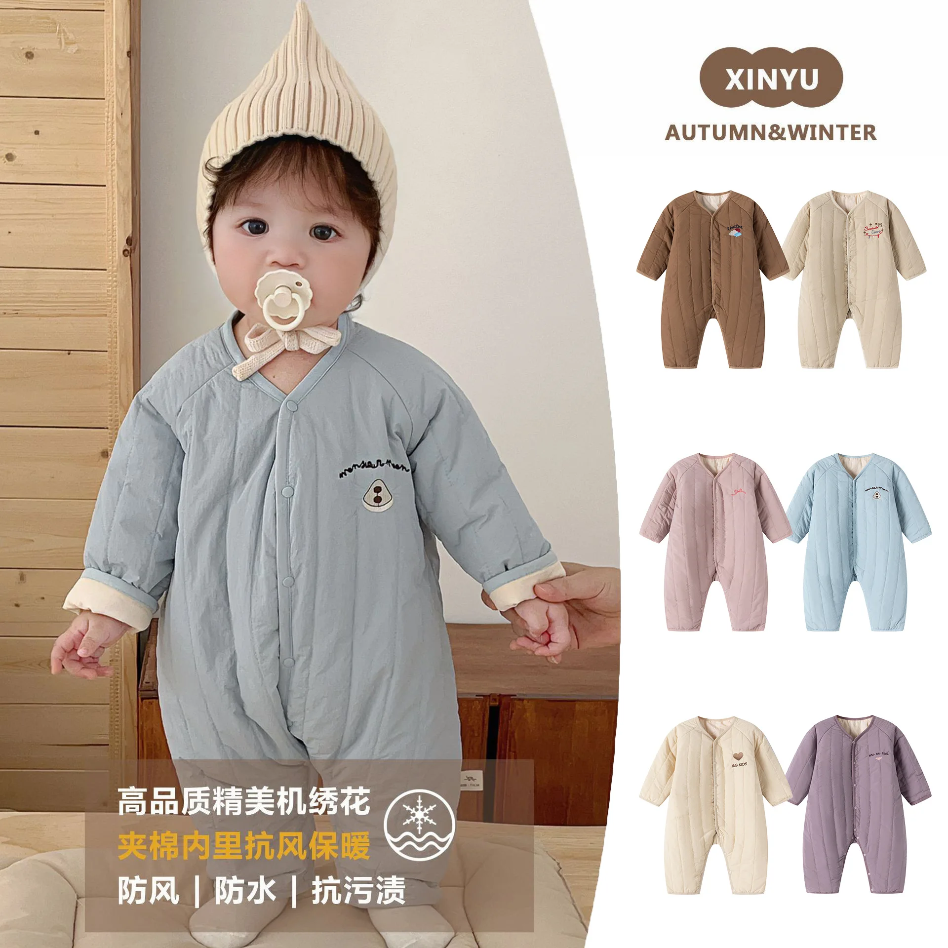 

Детский комбинезон 2022, осень/зима, Новое поступление, модное хлопковое пальто с вышивкой для мальчиков и девочек, теплый комбинезон из чистого хлопка для малышей