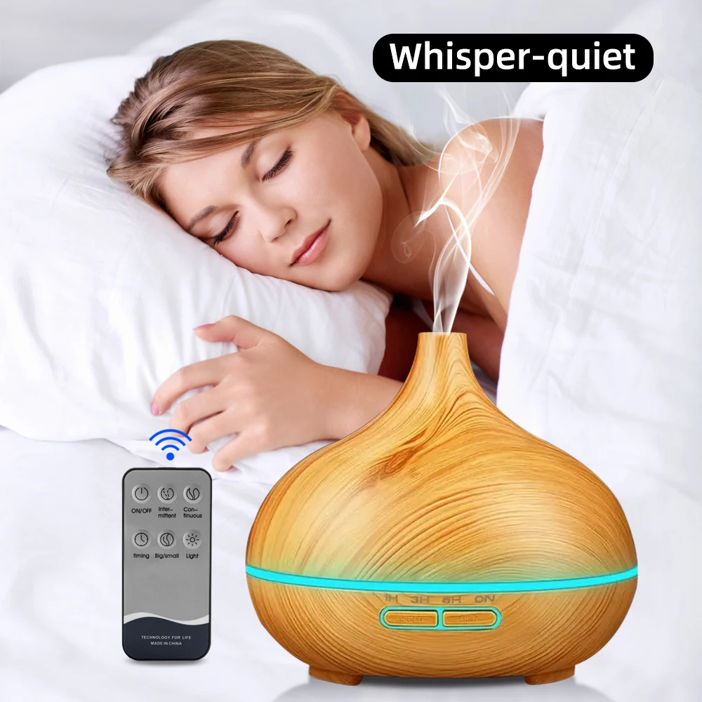 

New Wood Grain Aroma Diffuser Remote Control, Timer & 6 Oil Set 550ml Cool Mist Humidifier