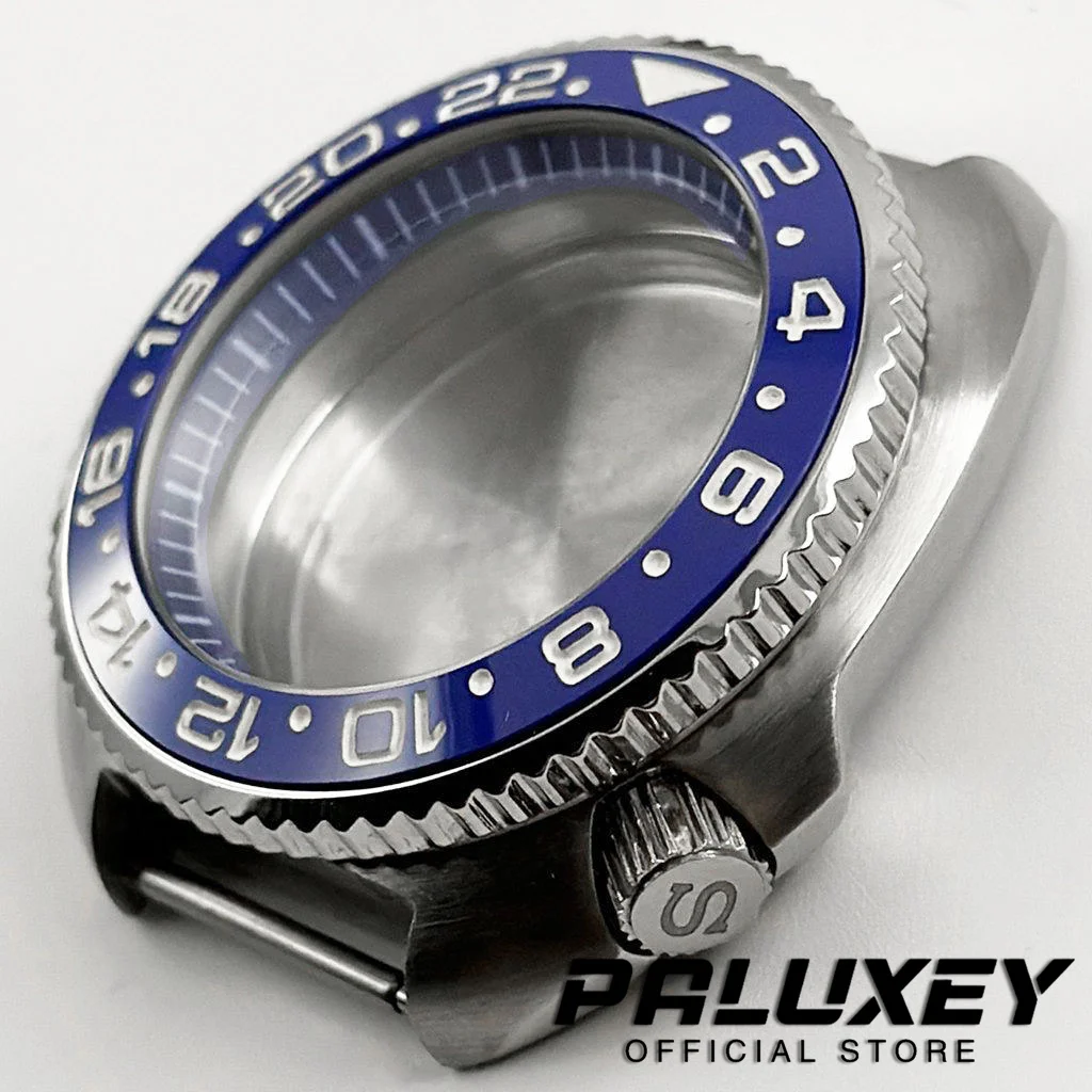 NH35 Mod 44mm Watch Case for Abalone Captain Turtle Watch for NH35 NH36 Movement Watch Replace Parts Blue Ring Silver Case