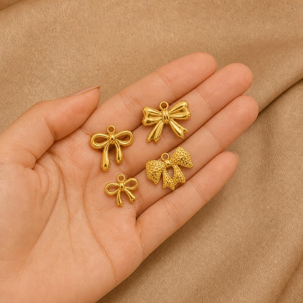 5pcs Gold Stainless Steel Bowknot Charms Bow Tie Connector Pendants for DIY Earring Bracelet Necklace Keychains Jewelry Making view 2