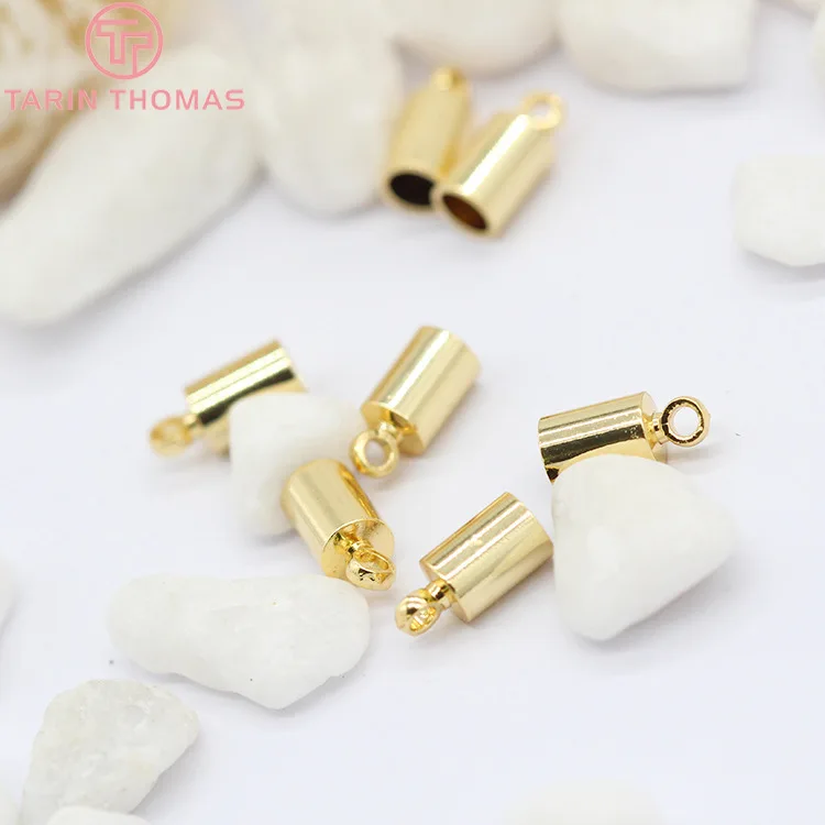 (3237)20PCS 4MM 24K Gold Color Plated Brass Rope End Caps High Quality Diy Jewelry Accessories