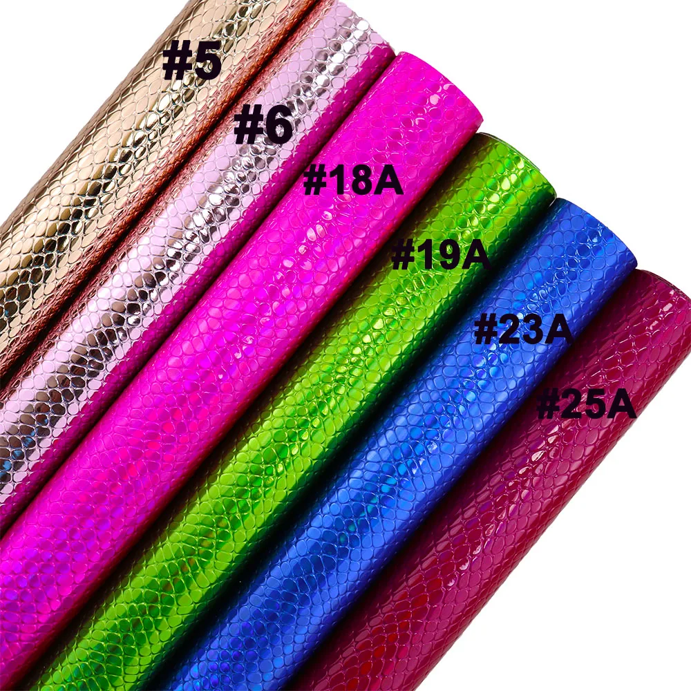 Iridescent Holographic Mirror Foil Embossed Snake Textured Faux Synthetic PU Leather Fabric For Earring Bows DIY CN001