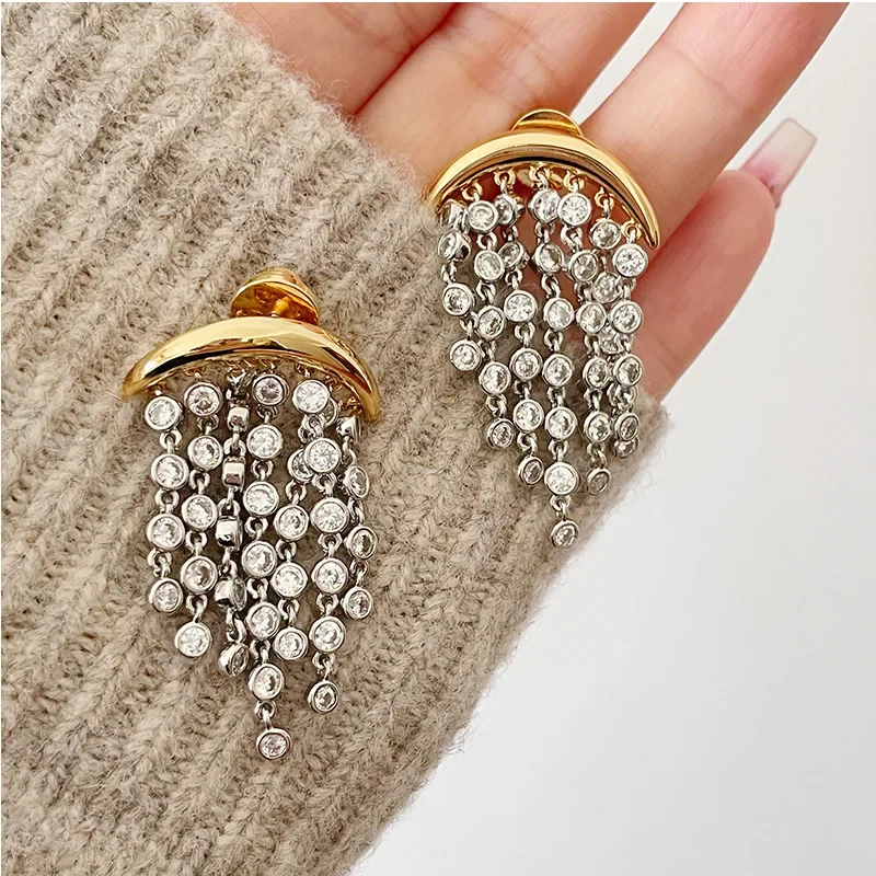 Xinmei Shu Qingdao Foreign Trade Jewelry Exaggerated Zirconia Insfringed Earrings Niche Design Sensibility Ear Studs For Women