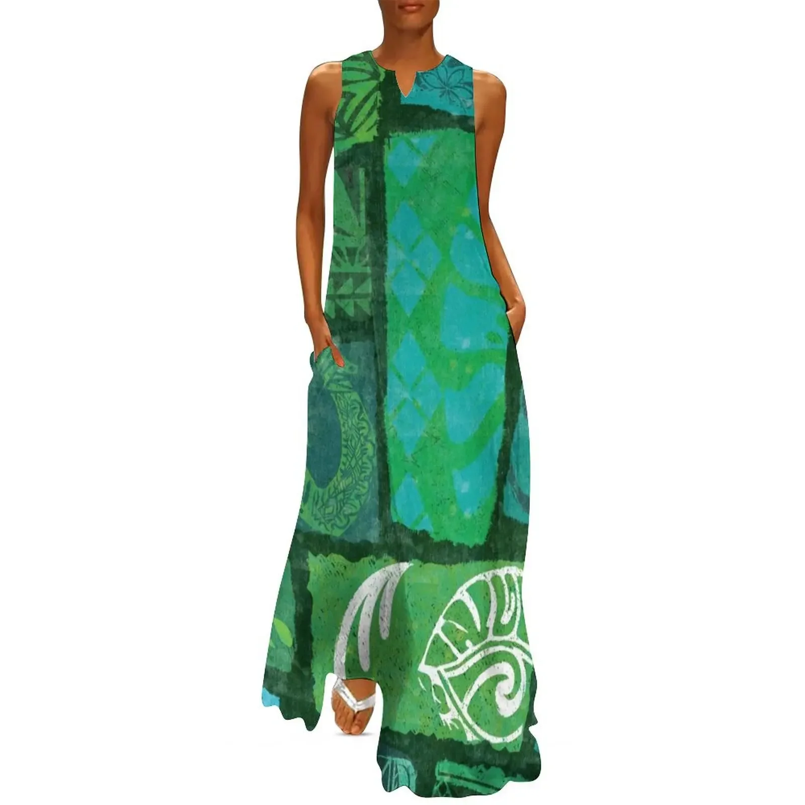 

Tribal Tapa Polynesian Organic Patterns Long Dress elegant guest wedding dress Woman dresses long dress women